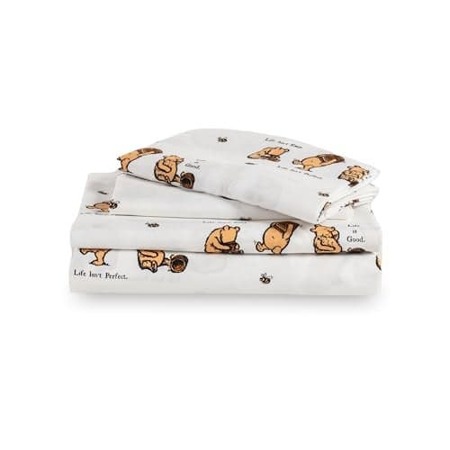 Berkshire Blanket Life is Good® Microfiber Sheets, Queen Size - 4 Pieces, Life is Good® Mini Winnie and Hunny Toss White, Cute Character Snoopy Printed Soft Microfiber Bed Sheets