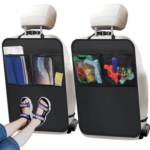 Zecirl 2 Pack Kick Mat Backseat ProtectorBack Seat Cover for KidsCar Seat Back Protectors with 2 Pocket Storage Organizer for Car SUV Minivan or Truck Seats Black