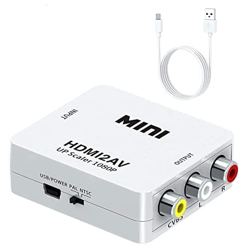 FENTICO Hdmi to RCA, Hd Video Converter, 1080P Mini Hdmi to 3Rca Av/Cvbs Composite Adapter Converter for Pc/Ps3/Vcr/Dvd, Supporting Pal/Ntsc with USB Charging Cable