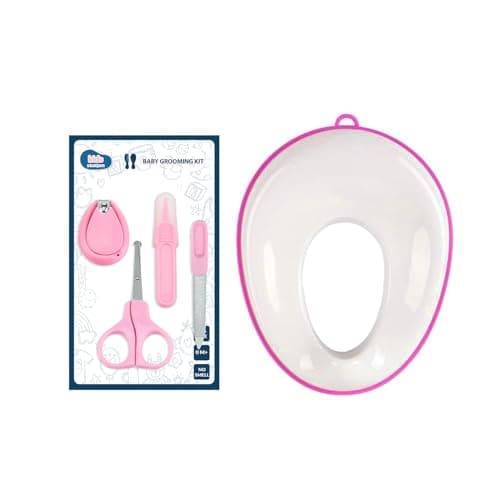 Kids Station Portable Baby Potty Training Seat with 4 Piece Baby Grooming Kit - Potty Training Seat for 1+ Year child - Nail Filer, Rounded Scissors, Nail Cutter and Tweezer - (Pink)