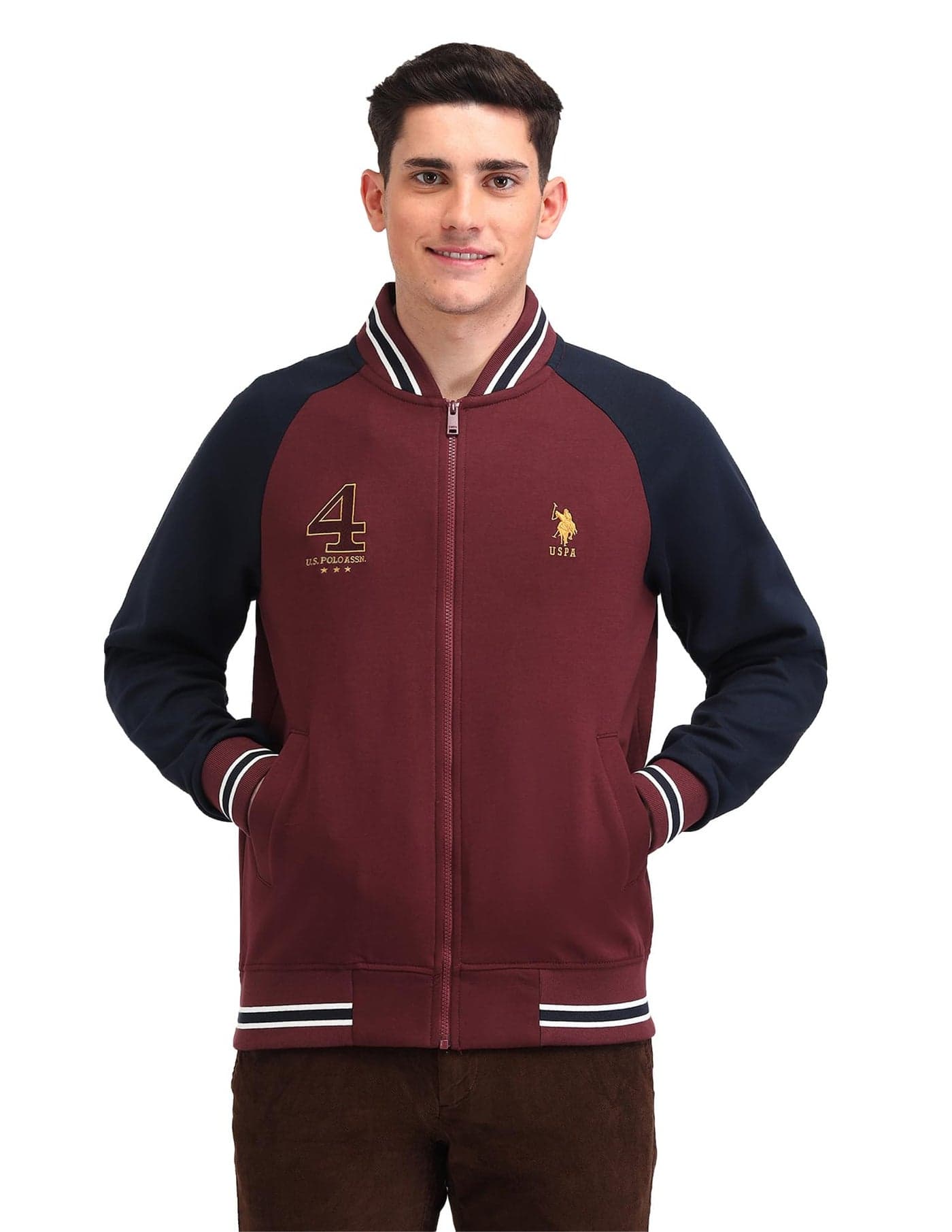 U.S. Polo ASSN. Mens Red Colour Blocked Collared Neck Long Sleeve Casual Cotton Regular Fit Sweatshirt (USSWS4138_Red_3XL)