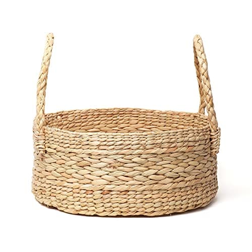 Habere India-All the Cultures Fabricating India Wicker Round Baskets | Bamboo Storage Basket | Cane Gift Hamper | Wardrobe Basket | Jute Storage Organizer, Round, Beige (Large, Dia30.5 X H12.7 cm)