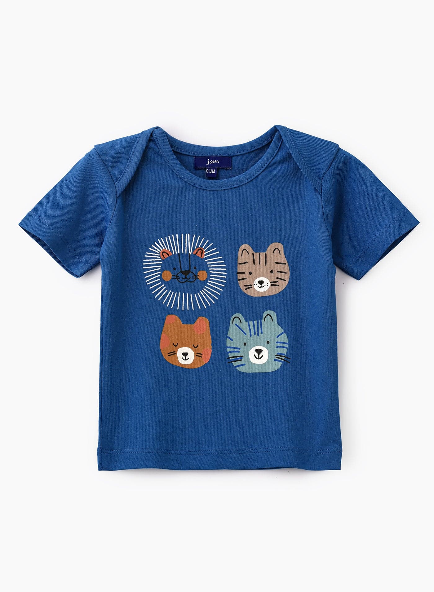 Playful Four Cubs Graphic Cotton T-Shirt for Boys - Blue
