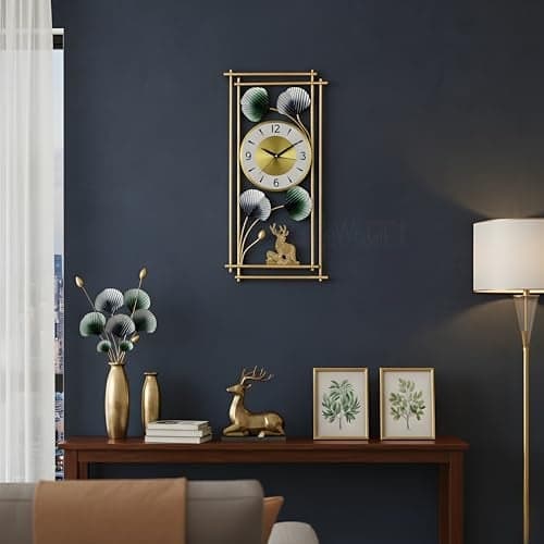 DeWoGift Deer Metal Wall Clock 24×12 Inch | Decorative Analog Wall Watch for Living Room Bedroom Office | Artistic Multicolour Metal Wall Hanging Home Décor