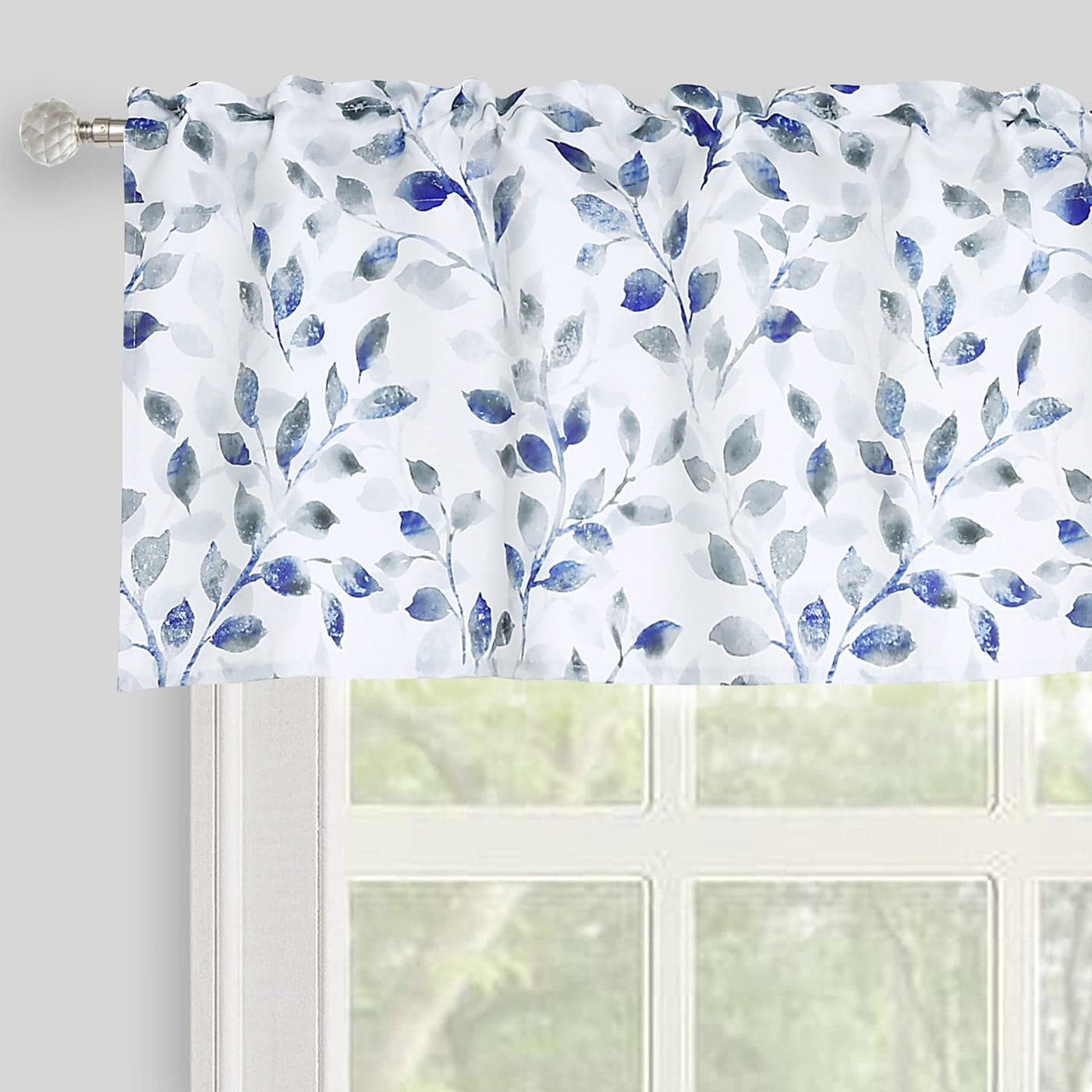 Inselnwald Watercolor Leaves Print Valance for Windows Blue and Gray Floral Printed Short Curtains Valances Rod Pocket for Kitchen Bathroom Cafe Living Room 52 x 18 Inches BlueGray