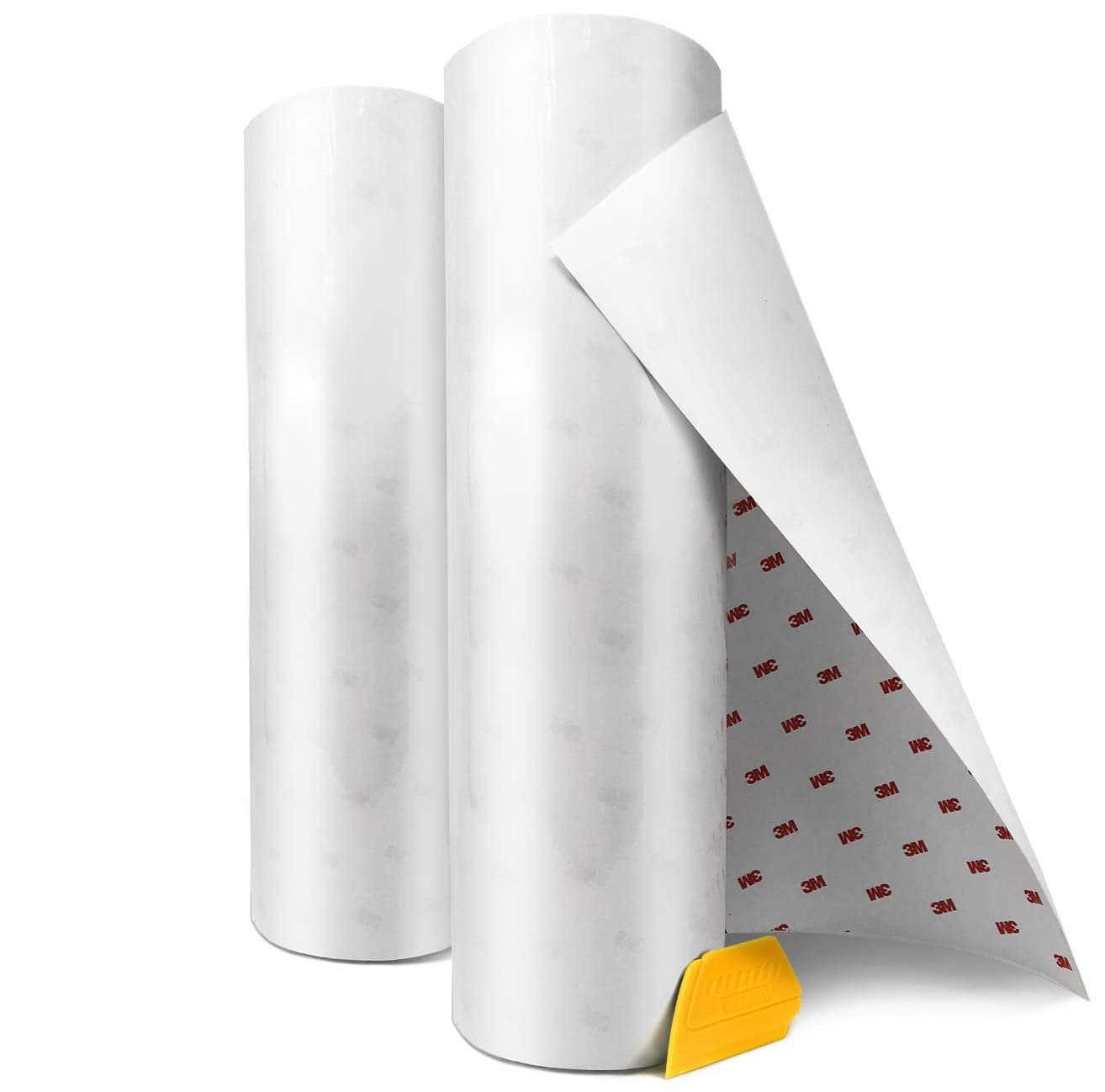 3M Clear Extra-Wide Headlight Protective Scratch-Proof Wet-Apply Tint Vinyl Wrap Film 15 Inch x 48 Inch Roll Including Hard Detailer Squeegee (2 Rolls w/Detailer)