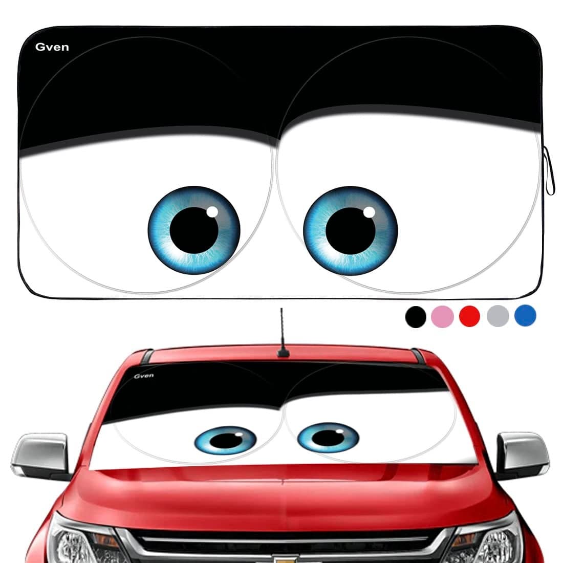 Gven The Original Car Eyes Windshield Sun Shade 2025 Windshield Cover Automotive Interior Sun Protection Front Sun Visor Protector Blocks UV Rays Keep Your Vehicle Cool Black L