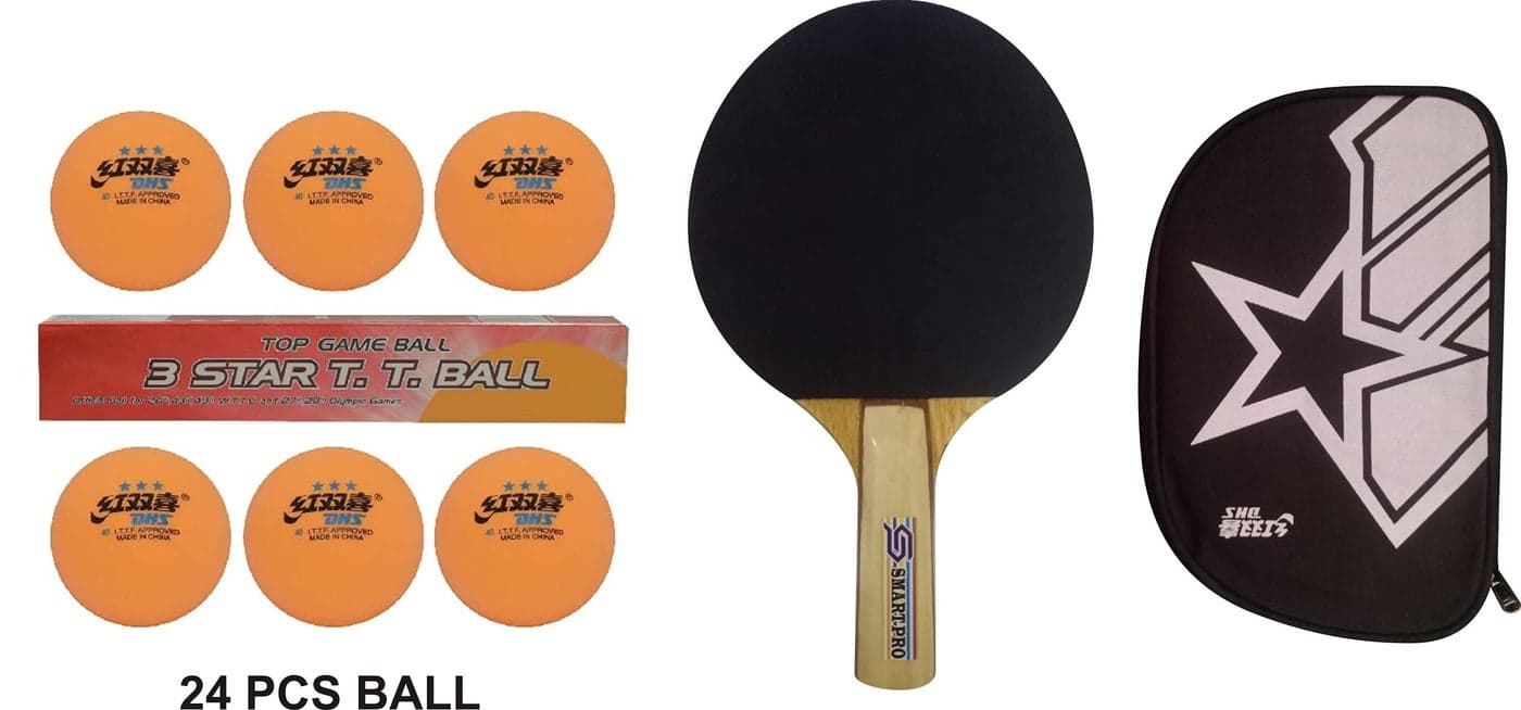 DHS TT Ball 40MM 3 Star Orange (6 Pcs Box) 24 PCS with Smart PRO TT BAT Star and DHS BAT Cover