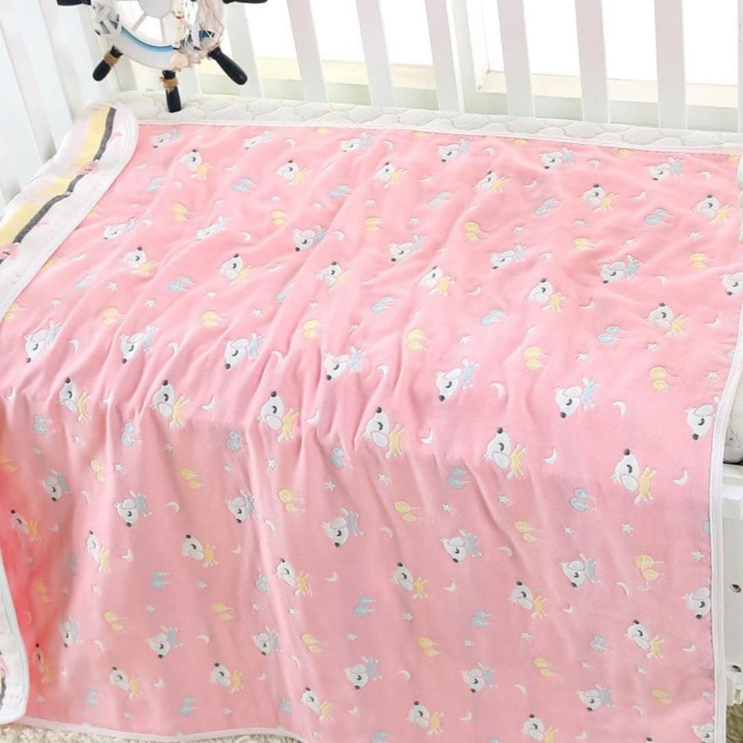 MumsLap Baby Muslin Blanket for Newborn 6 Layer Gauze Cotton Soft Swaddle Wrap BlanketQuiltBath TowelNursing CoverCrib Blankets for Boys and Girls Doggy 200 tcMulticolor