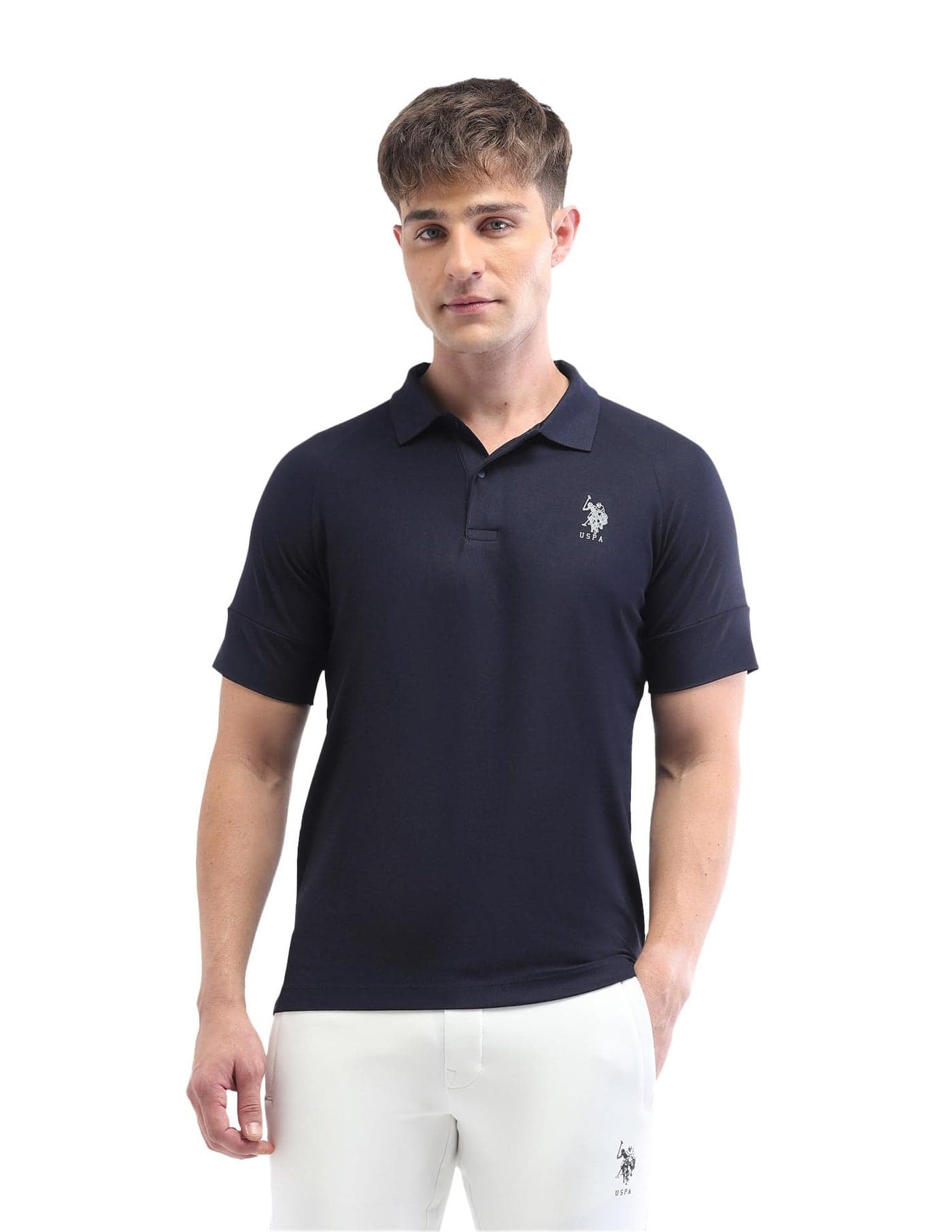 USPA Active Sports Men's Solid Slim Fit Polo Shirt Blue