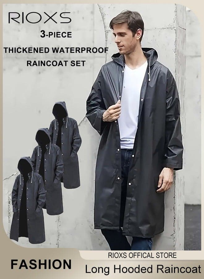 3 Pcs Adults Men And Women Waterproof Raincoat Portable Eva Long Rain Ponchos With Hoods Elastic Sleeves Lightweight Rainwear Cape Reusable For Outdoor Cycling Hiking Camping Climbing, Backpacker Emergency Rain Cape, Thickened Storm-Ready Poncho, Reusable Eco-Friendly Rainwear, Unisex Hiking Rain P