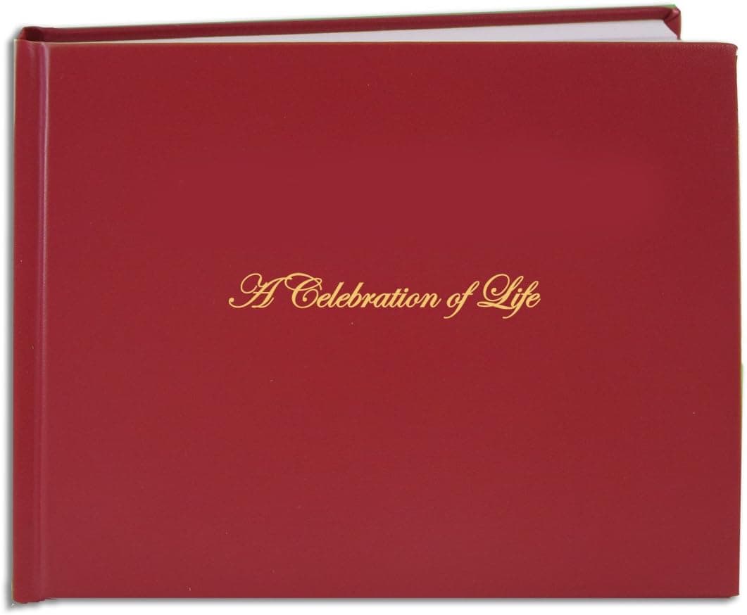 BookFactory Funeral Guest Book A Celebration of Life Imitation Leather Memorial BookMemorial Guest Book 48 Page 8 78 x 7 Red Section Sewn Hardbound LOG04897CSLRT64FuneralREGFX