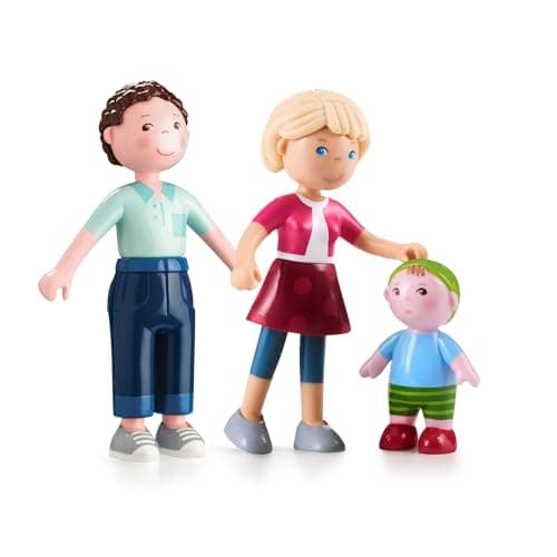 HABA Little Friends Family Bundle Set of 3 Dollhouse People Figures for Ages 3 Flexible Plastic Mini Dolls for Pretend Play