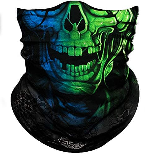 Obacle Skull Face Mask Half for Dust Wind UV Sun Protection Seamless 3D Tube Mask Bandana for Men Women Thin Skeleton Mask Motorcycle Riding Biker Fishing Cycling Sports Festival (Green Blue Skull)
