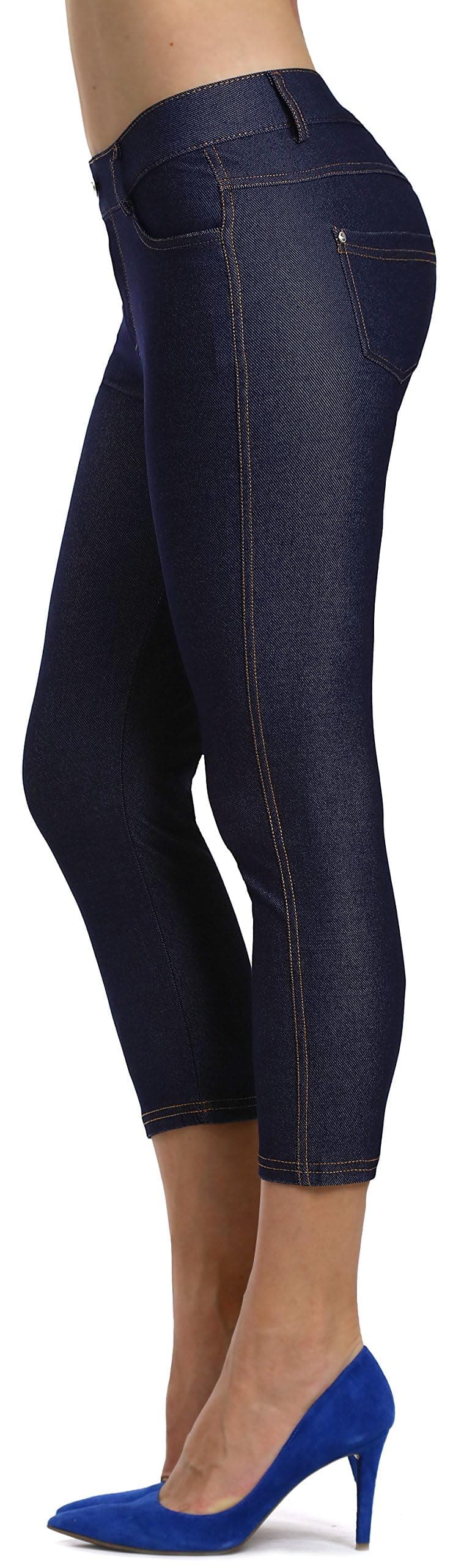Prolific Health Womens Jean Look Jeggings Tights Slimming Many Colors Spandex Leggings Pants Capri SXXXL XXLarge Navy Blue Capri