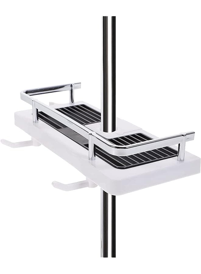 No Drilling Lifting Rod Shower Head Holder,Shower Caddy Shelf for Slide Bar,Shower Rack For Shower Rod,Adjustable Shower Caddy with Stainless Steel Guardrail and Hanging Hooks (Style 1)