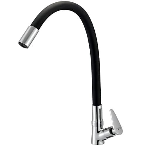 SPAZIO Vignette Flexible Brass Swan Neck Flxo Play With 360 Degree Flexible Silicon Hose & Single Flow Pattern, Hot/Cold Water For Kitchen Sink, Wash Basin Faucets Taps Chrome Finish Silver Pillar Cock
