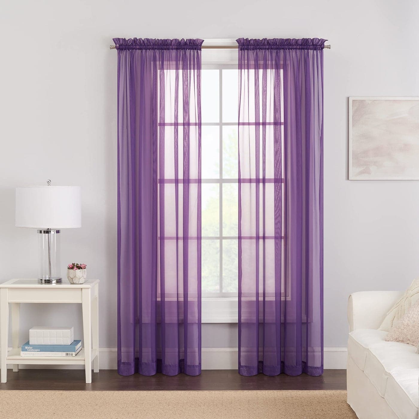 Pairs to Go Victoria Voile Modern Sheer Rod Pocket Window Curtains for Living Room 2 Panels 59 in x 63 in Purple