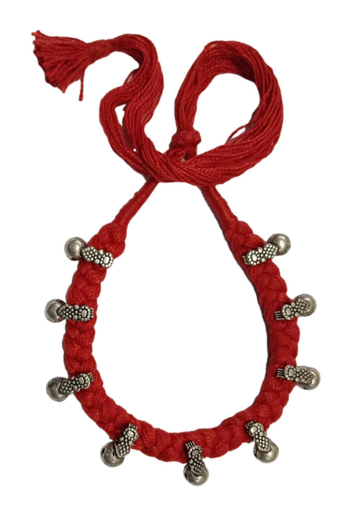 ATHZ Collar Necklace for women Thread Jewelry Oxidised silver Round beaded Handmade Artisan choker Necklace (Red, Silver)