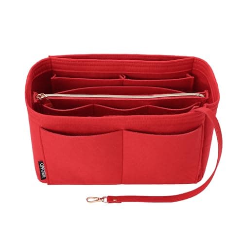 OPPOSHE Purse Organizer Insert for Handbags, Softened Felt Bag Insert Organizer for Tote, Compatible with LV, Coach, MK, Kate Spade, Goyard, Longchamp (Red, Large)
