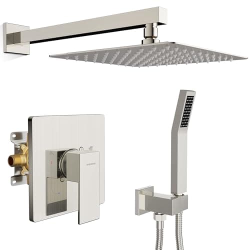 SR SUN RISE Shower Faucet Set & System - 10 Inch Rainfall Shower Head & Handle Set Wall Mounted Brushed Nickel Solid Brass Valve Trim Kit Included