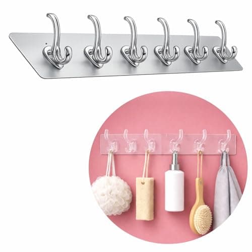 JIALTO 1 Pcs 6-in-1 Hook Strip Transparent Self Adhesive Wall Hooks for Home Kitchen Bathroom Bedroom – Heavy Duty Sticker Wall Hooks for Hanging Clothes, Towel, Utensils – No Drilling Wall Hook