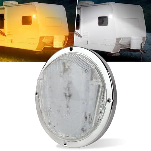 POVTOR LED RV Exterior Light,8.5 Inch Round Scare Porch Light with 100pcs Dual Color Leds Flood Awning Light Replacement kit Surface Mount Fixture for RV Trailer Fifth Wheel Camper Bus