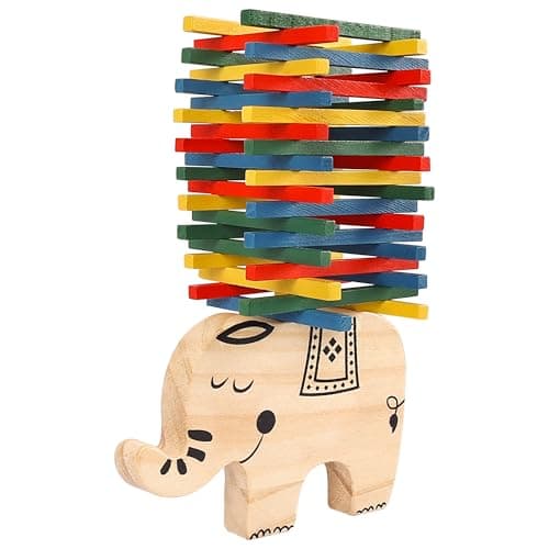 GOTHINK Elephant Stack Up Elephant Themed Wooden Balancing Game for Motor Skill and Dexterity Building for Children Ages 3 and Up 2 Players Best Travel Game