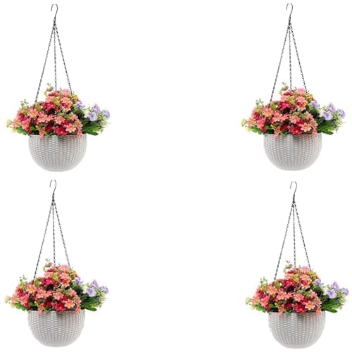 Go Hooked Pots | Plastic | Hanging Pot | White | Pot Diameter- 7.1 Inch | Pot Height-4.8 Inch | Pot Thickness-3 mm | Chain Length-13 inch Approx. | 4 Pieces