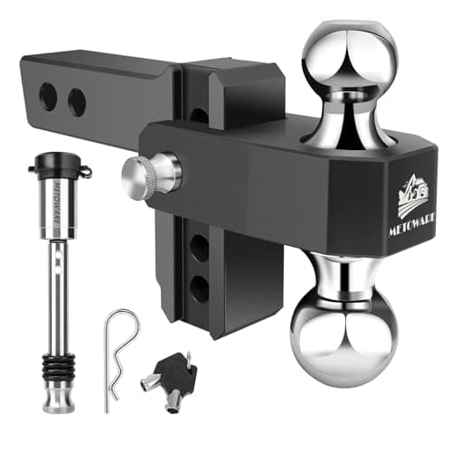 METOWARE Adjustable Trailer Hitch - Aluminum Tow Hitch Fits 2-Inch Receiver - Heavy Duty Drop Hitch with 4-Inch Drop/Rise for Truck (12,500 LBS GTW), Double Anti-Theft Stainless Steel Pin Locks(Black)