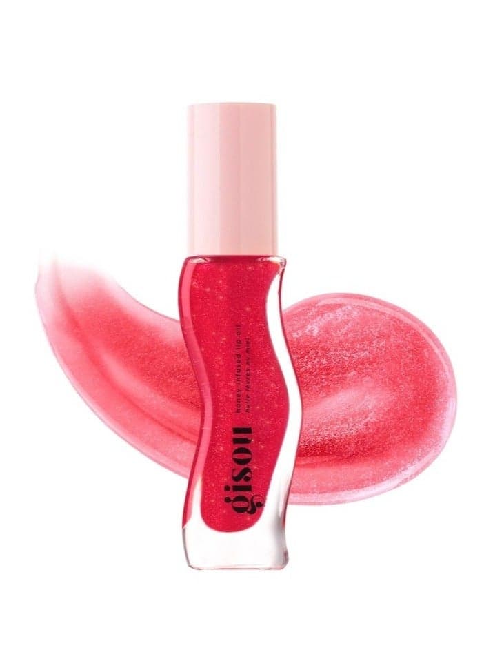 Gisou Honey Infused Hydrating Lip Oil Cherry On The Cake | Sheer Pinky Red Shimmer, Nourishing & Moisturizing - 0.27 oz / 8ml
