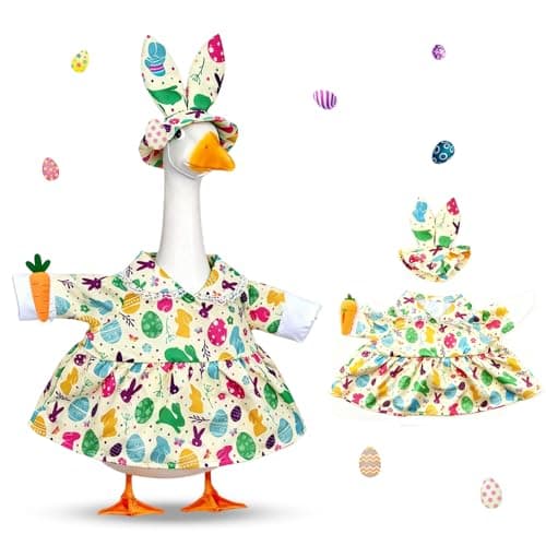 amiatalo Easter Porch Goose Outfit for 23" High Goose with Ruffle Skirt & Bunny Ear Headband, Easter Eggs & Bunny Print Lawn Garden Goose Outfit Costume Clothing for Spring Yard Patio Outdoor Decor