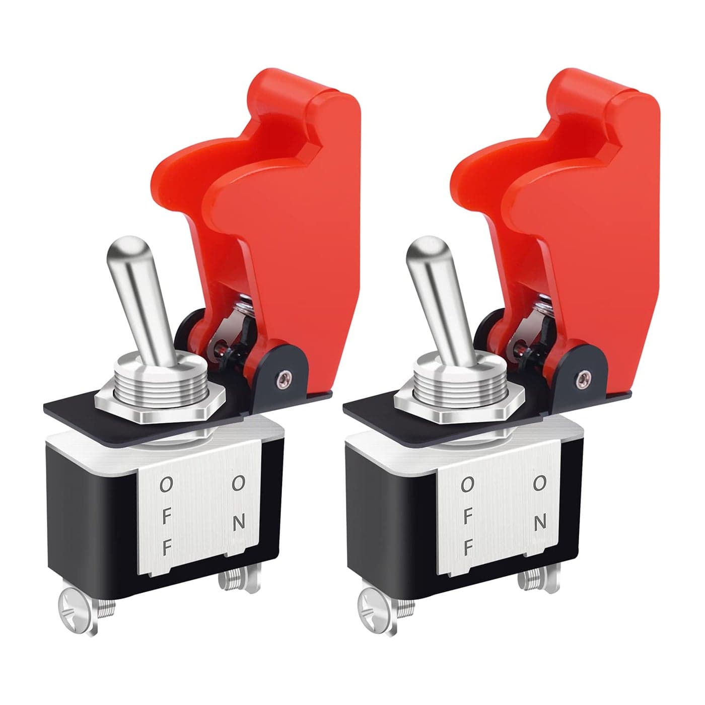 mankk 2PCS 12V Heavy Duty Rocker Toggle Switch 10A125V SPST ONOff 2Pin with Red Aircraft Safety Cover for Auto Car Marine Boat KN3A101ARMZ