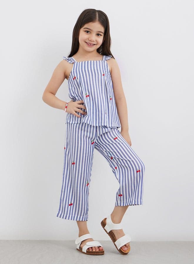 Striped Ruffled Top and Culottes Set — 3-4 YRS