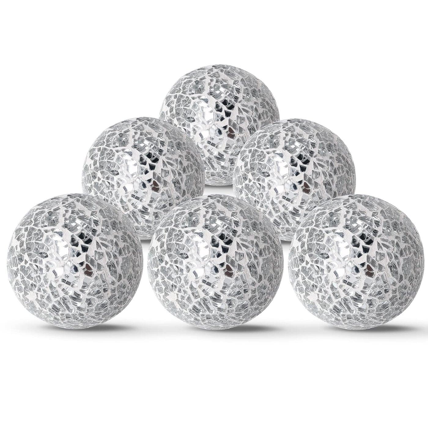 Hiziwimi 6Pcs Decorative Ball Set 6cm24inch Mosaic Glass Orbs Centerpiece Balls for Decorate Tables Wedding Party Silver