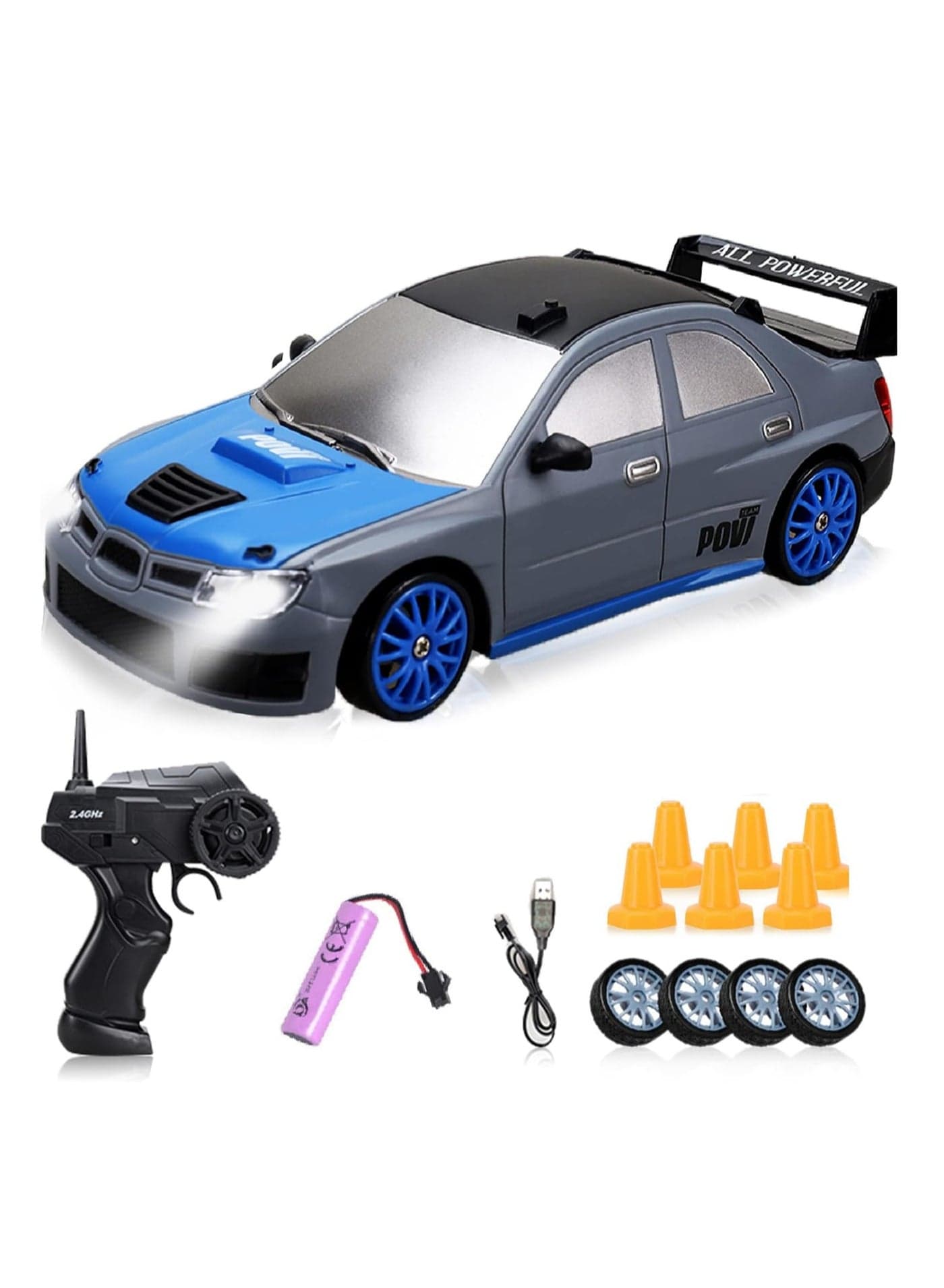 RC Drift Car, Mini RC Drift Car for Adults, 1:24 RC High-Speed Racing Car, 2.4GHz 4WD Racing Enthusiast Toy Car with Headlight, Suitable for Boys and Girls and Adult Gifts (Grey)