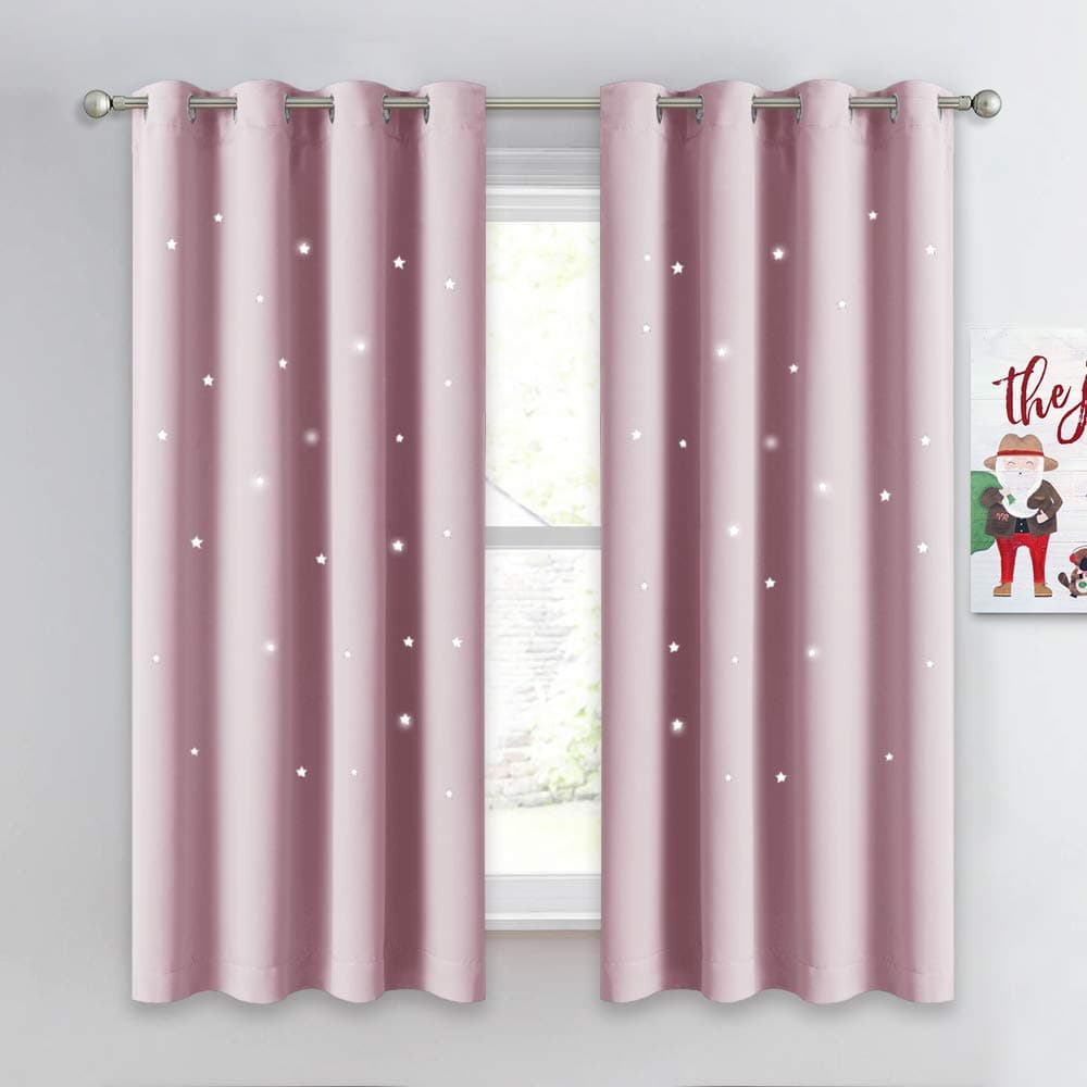 NICETOWN Star Window Curtains for Girls Magical Star Cut Room Darkening Drapes and Draperies for Baby NurseryGirls DormBedroom Lavender PinkBaby Pink Set of 2 Panels 52W x 63L inches