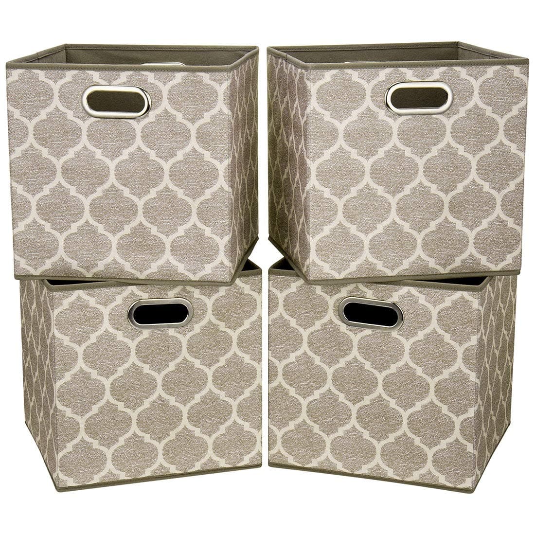i BKGOO Cloth Storage Bins Set of 4 Thick Fabric Drawers Foldable Cubes Basket Organizer Container with Dual Metal Handles for Shelf Cabinet Bookcase Boxes GreyBrown 13x13x13 inch