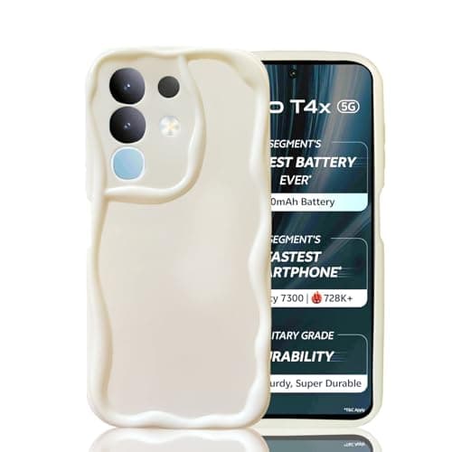 KC Back Cover for Vivo T4x 5G / iQOO Z10x 5G - New Curly Wave Frame Shape Shockproof Bumper Soft Silicone Case with Camera Protection (White)