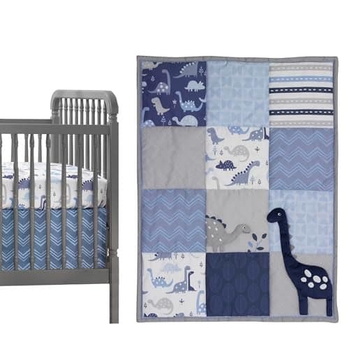 Bedtime Originals Roar Dinosaur 3 Piece Crib Bedding Set, Blue/Gray, 44x1x35 Inch