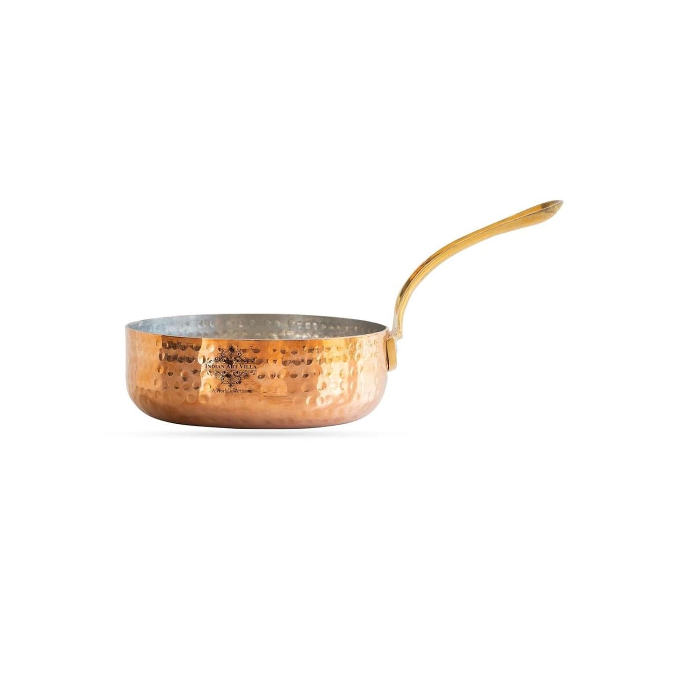 INDIAN ART VILLA Copper Cookware Round Pan with Hammered Design Brass Handle and Tin Lining 44 Inch Copper Pan for Cooking Serving Ideal for Traditional Modern Kitchen Use