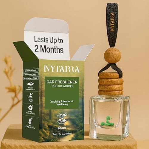 Nytarra Luxury Car Perfumes Rustic Woods, No Alcohol & Long Lasting Car Air Freshener, Best Car Fragrance Diffuser, Premium Car Scent Hanging Pod
