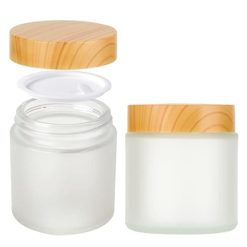 4 oz Glass Jars with Lids Hoa Kinh 2 Pack Frosted Small Glass Jars with Woodgrain Lids Empty Cosmetic Containers Airtight Round Glass Jar for Lotions Powders and Ointments