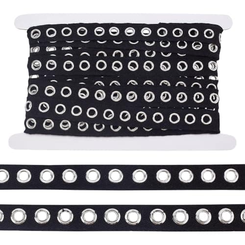 PH PandaHall 5 Yards Black Grommet Trim Cotton Eyelet Tape 34 inch Wide Eyelet Twill Trim Grommet Tap with 6mm Eyelet Rings for Sewing Garment Corset Shirt Dress Jacket Shoes Crafts