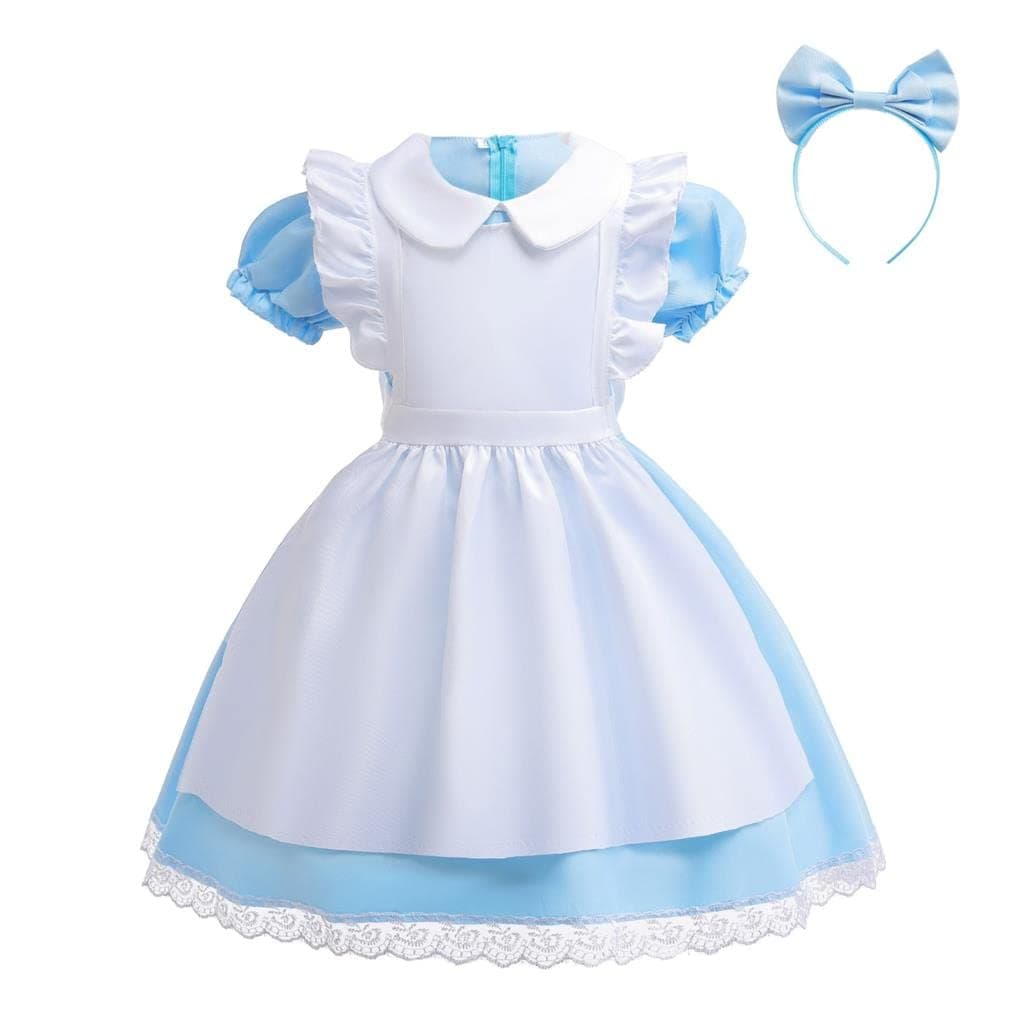 Dressy Daisy Fancy Wonderland Party Costume Dress Up Set with Apron Pinafore Headband for Little Girls Size 1214