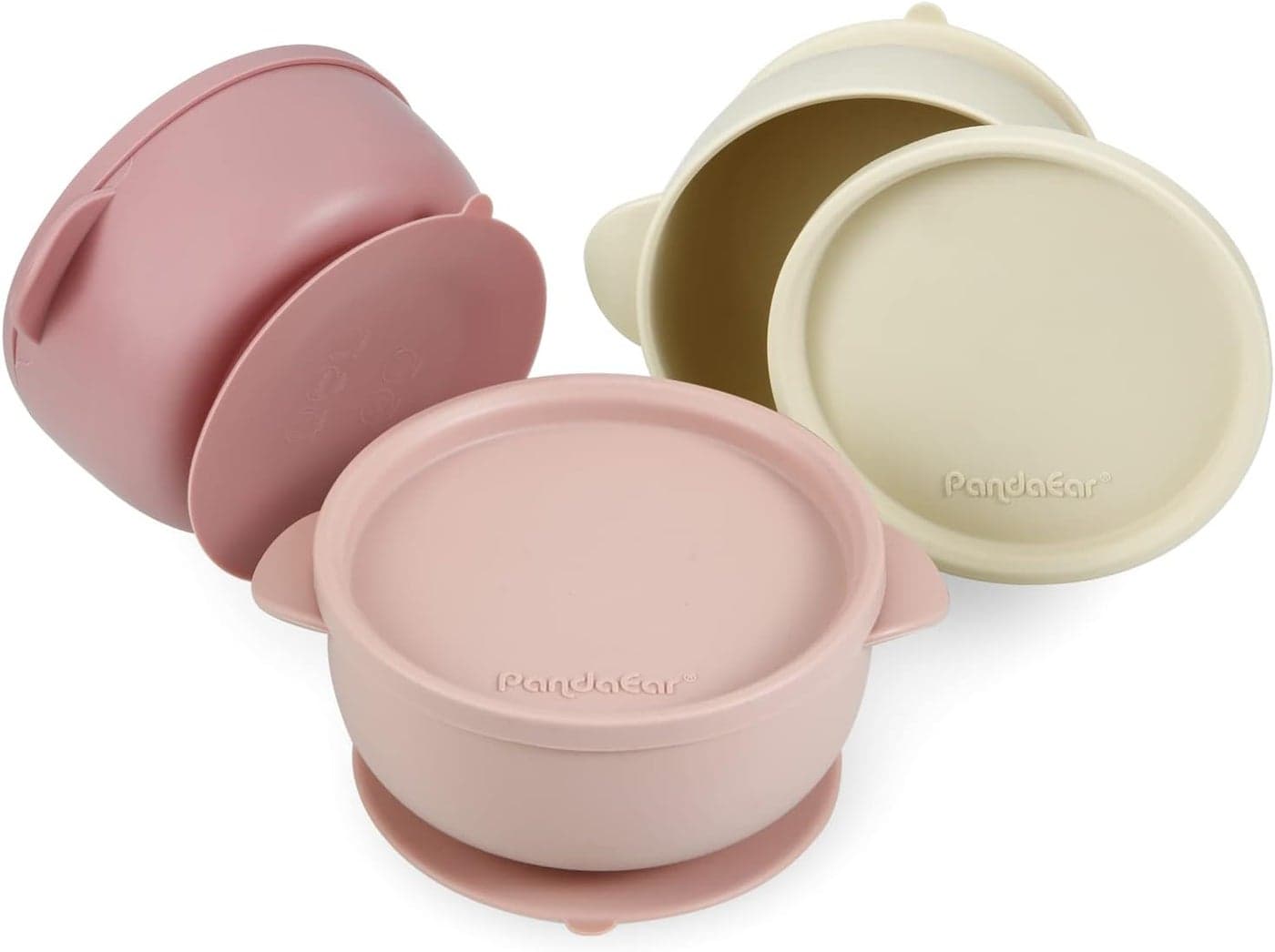 PandaEar 3 Pack Baby Bowls with Suction LeakProof Stay Put Silicone Food Bowl with Lids for Babies Kids Toddlers Infants Food Grade Soft Safe BPAFree Silicone Pink Rose Linen