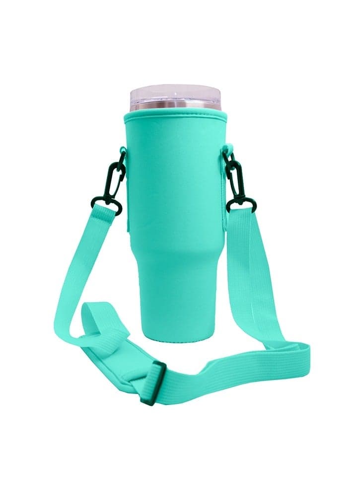 For 40oz Stanley Quencher Water Bottle Carrier Bag Sleeve With Adjustable Shoulder Strap(Green)