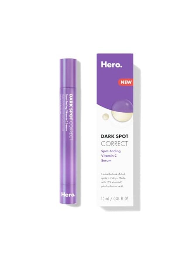 Hero Cosmetics Dark Spot Correct SpotFading 15 Vitamin C plus Hyaluronic Acid Serum Improves the Look of Post Blemish Marks in 7 Days Twist Applicator and Rollerball Tip for Easy Application 10mL