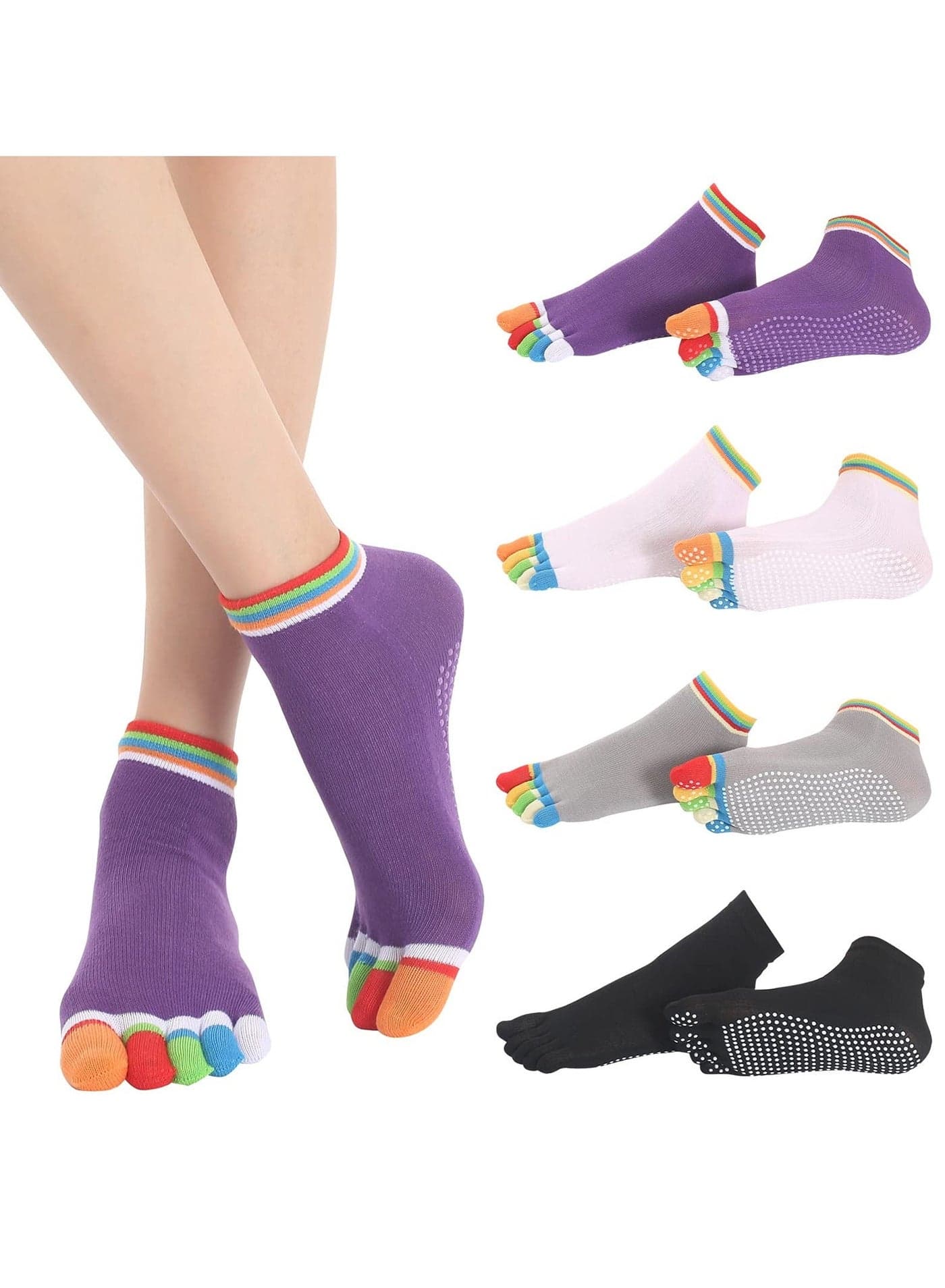 Toe Socks 4 Pairs Women's Non-Slip Five Finger For Running Pilates Ballet Fitness