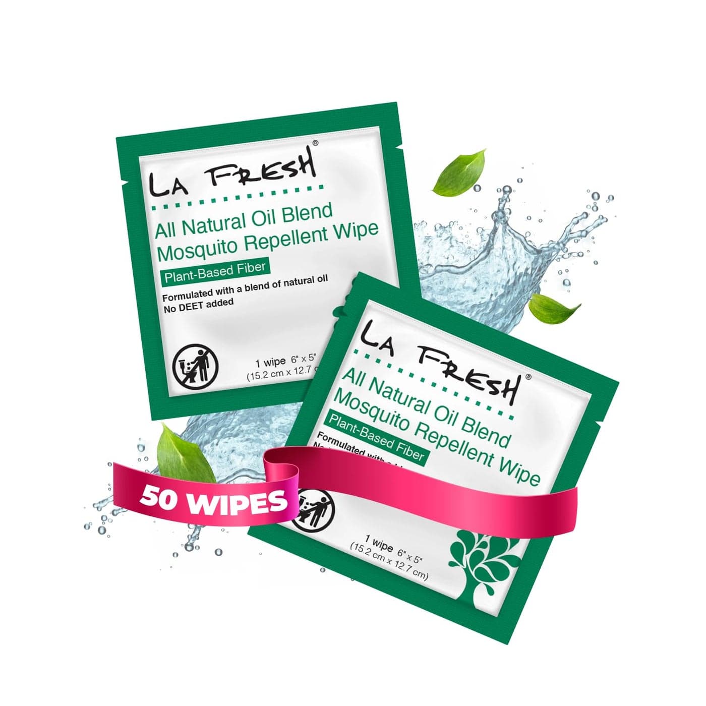 LA Fresh DEET Free Natural Mosquito Repellent Wipes Long Lasting Bug Repellant Pack of 50